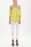 Acide Yellow Elastic  off shoulder  woven  blouse  19702