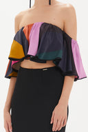 Striped Elastic detail off shoulder blouse19703