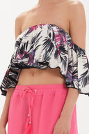 Patterned Elastic detail off shoulder blouse19703