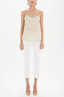 Beige Patterned spaghetti straps tanktop 19704