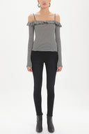 Black Ruffled  woven  blouse  19708