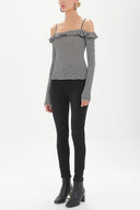 Black Ruffled  woven  blouse  19708