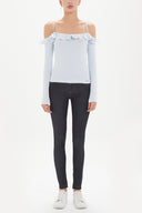 Blue Ruffled  woven  blouse  19708