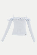 Blue Ruffled  woven  blouse  19708