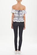 Blue Off shoulder Pleated  blouse  19714