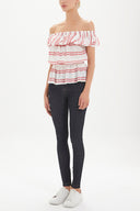 Red Off shoulder Pleated  blouse  19714