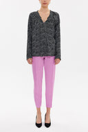 Patterned Pleated detail wide cut V-neck blouse 19716