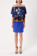 Blue Balloon sleeve low shoulder blouse 19744