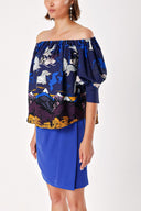 Blue Balloon sleeve low shoulder blouse 19744