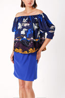 Blue Balloon sleeve low shoulder blouse 19744