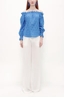 Blue Off shoulder  brode  blouse  19745
