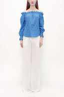 Blue Off shoulder  brode  blouse  19745