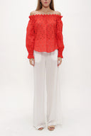 Red Off shoulder  brode  blouse  19745
