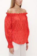 Red Off shoulder  brode  blouse  19745