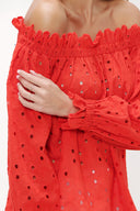 Red Off shoulder  brode  blouse  19745