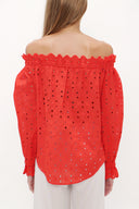 Red Off shoulder  brode  blouse  19745