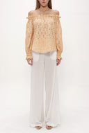 Beige Off shoulder  brode  blouse  19745