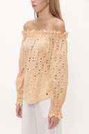 Beige Off shoulder  brode  blouse  19745