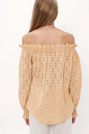 Beige Off shoulder  brode  blouse  19745