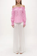 Pink Off shoulder  brode  blouse  19745