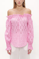 Pink Off shoulder  brode  blouse  19745