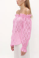 Pink Off shoulder  brode  blouse  19745