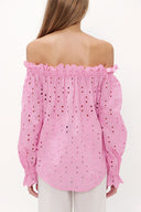 Pink Off shoulder  brode  blouse  19745