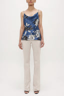 Navy Blue Degage collar  strappy  blouse  19755