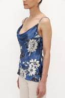 Navy Blue Degage collar  strappy  blouse  19755