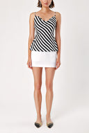 Striped Degage collar  strappy  blouse  19755