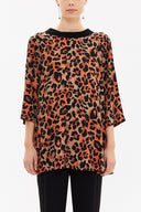 Patterned Contrast fabric detail wide cut blouse  19762