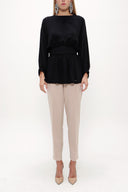 Black Balloon sleeve  belted  blouse  19764
