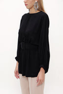 Black Balloon sleeve  belted  blouse  19764