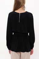 Black Balloon sleeve  belted  blouse  19764