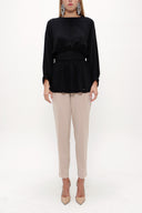 Black Balloon sleeve  belted  blouse  19764