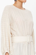 Beige Balloon sleeve  belted  blouse  19764