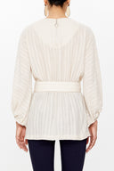 Beige Balloon sleeve  belted  blouse  19764