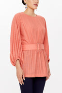 Salmon Balloon sleeve  belted  blouse  19764