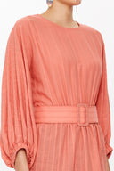 Salmon Balloon sleeve  belted  blouse  19764