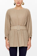 Mink Balloon sleeve  belted  blouse  19764