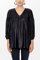 Black Pucker detail long sleeve  blouse  19766