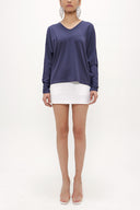 Navy Blue V-neck  wide cut blouse  19784