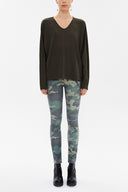 Khaki V-neck  wide cut blouse  19784