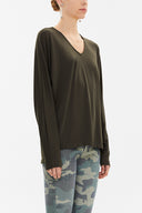 Khaki V-neck  wide cut blouse  19784