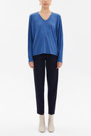 Sax V-neck  wide cut blouse  19784