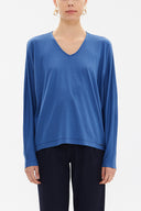 Sax V-neck  wide cut blouse  19784