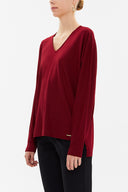 Burgundy V-neck  wide cut blouse  19784