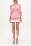 Pink Off shoulder  wide cut tricot  blouse  28828