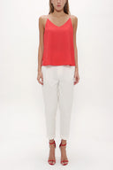 Red Strappy  V-neck  blouse  19792