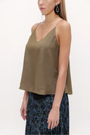 Khaki Strappy  V-neck  blouse  19792